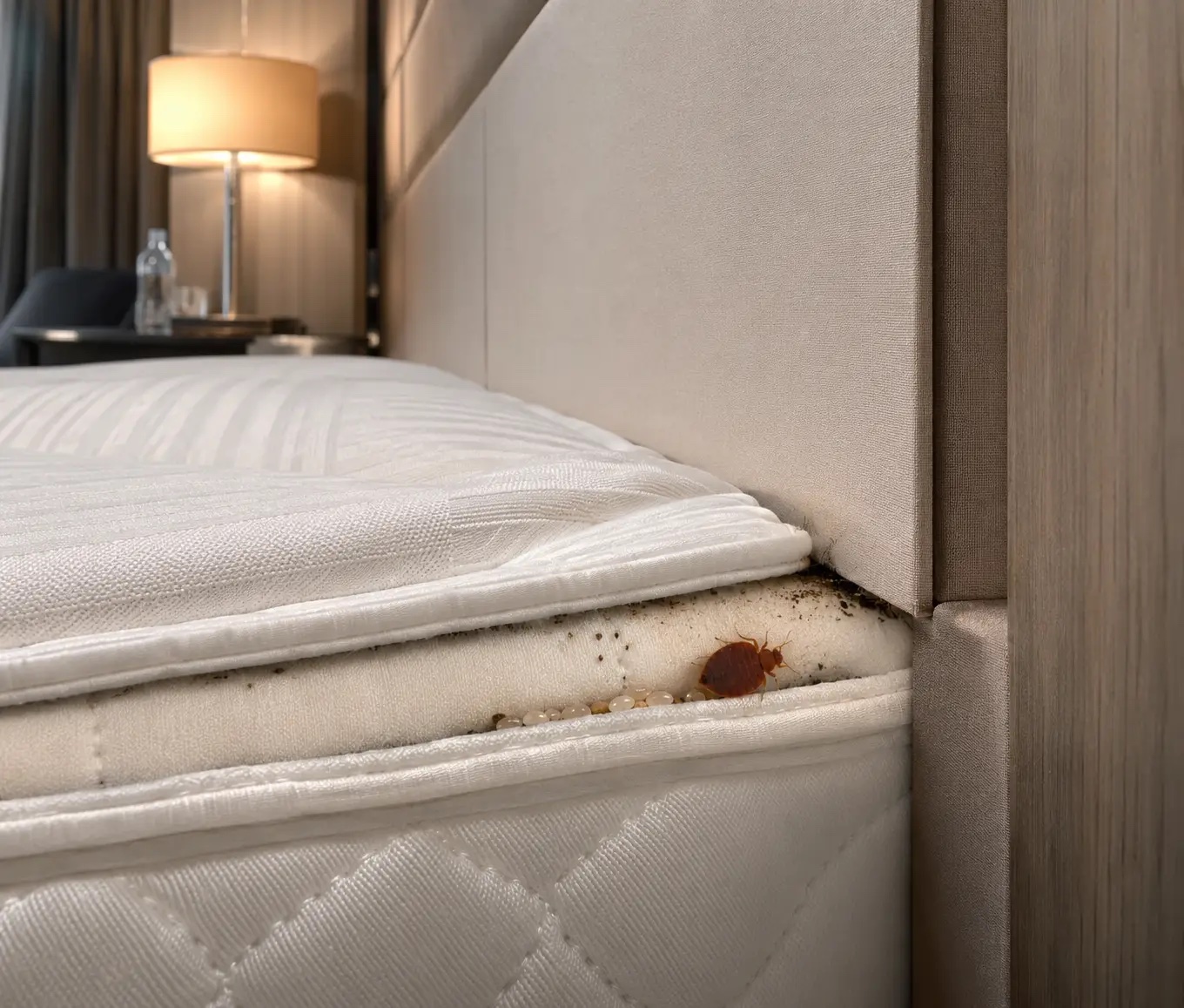 Bed bug inspection of a mattress seam in a hospitality room