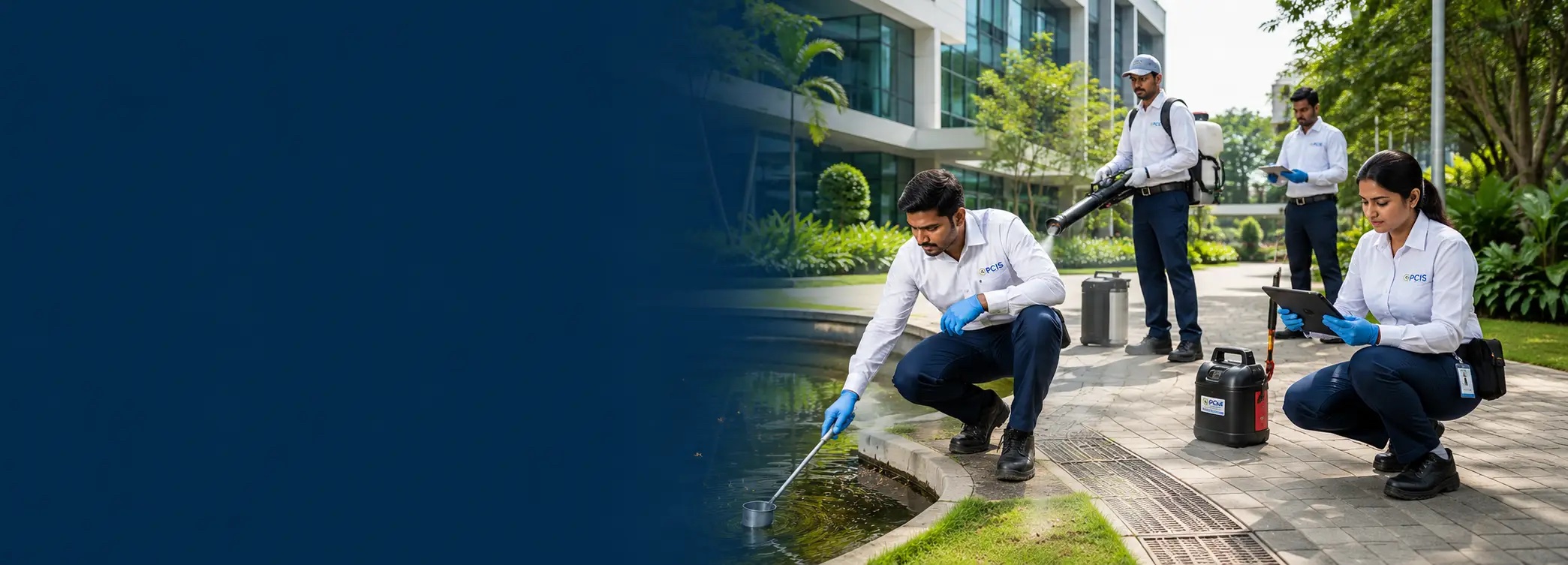 Mosquito fogging across a commercial campus