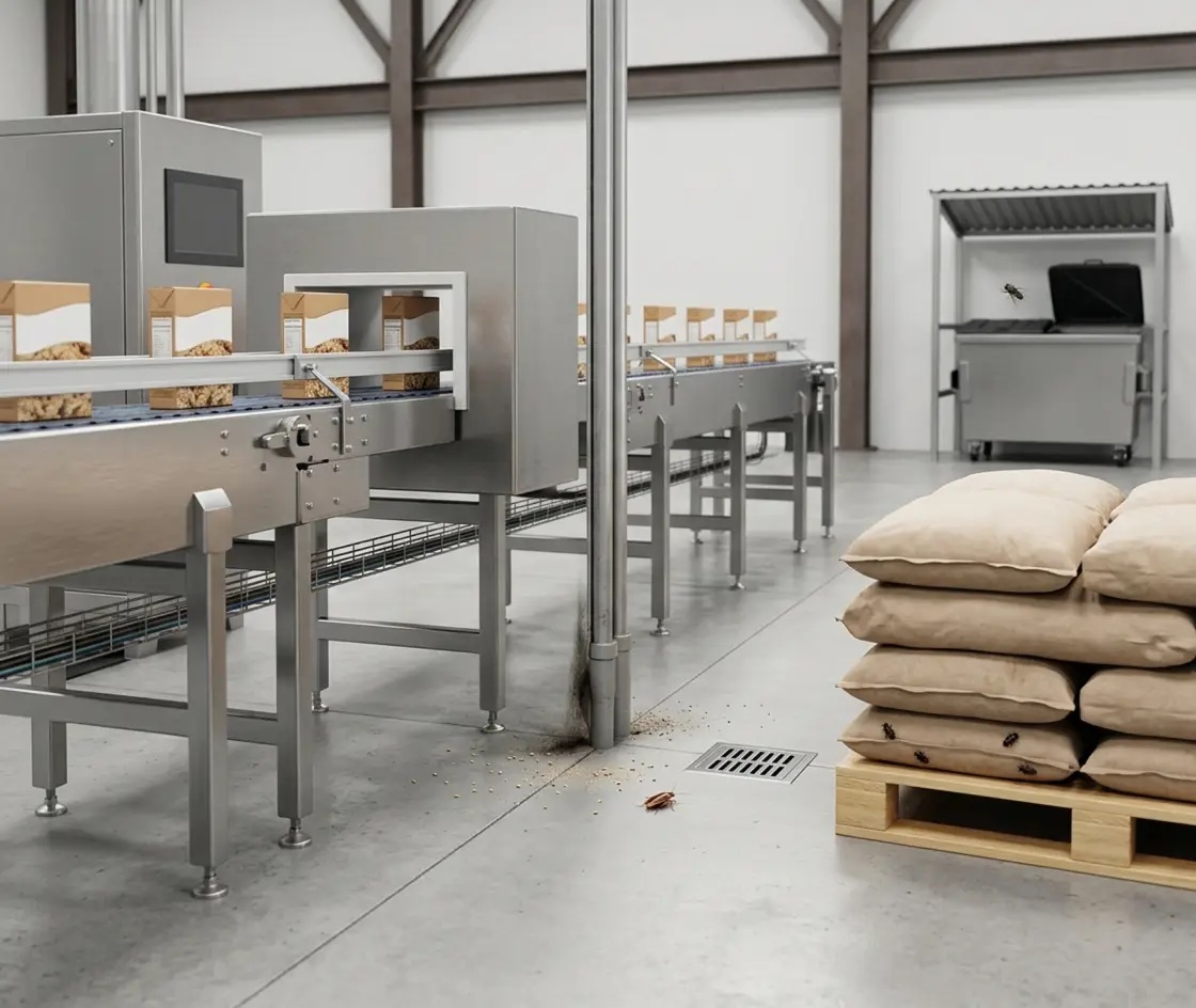 Hygienic food processing production line with stainless steel equipment