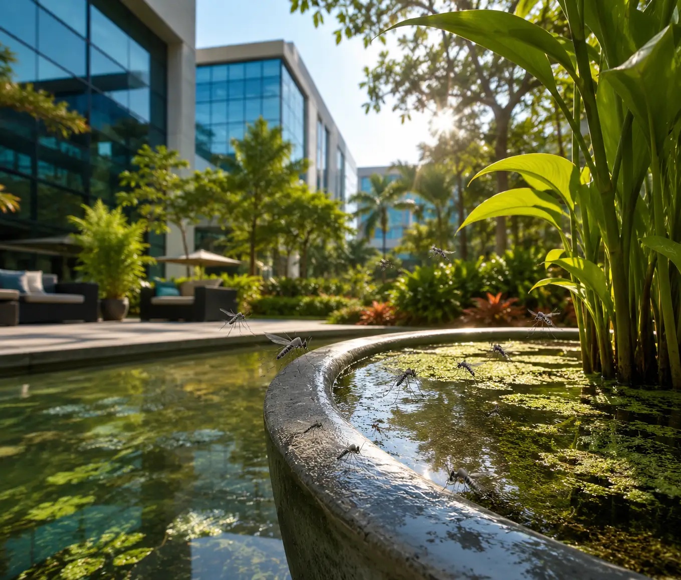 Thermal fogging for mosquito management across a commercial campus