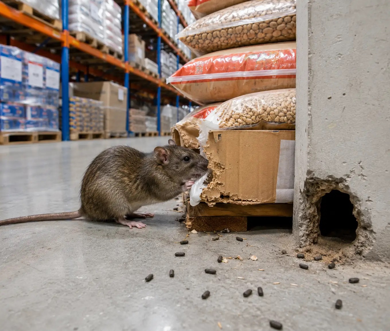 Rodent management proofing and monitoring in a commercial warehouse